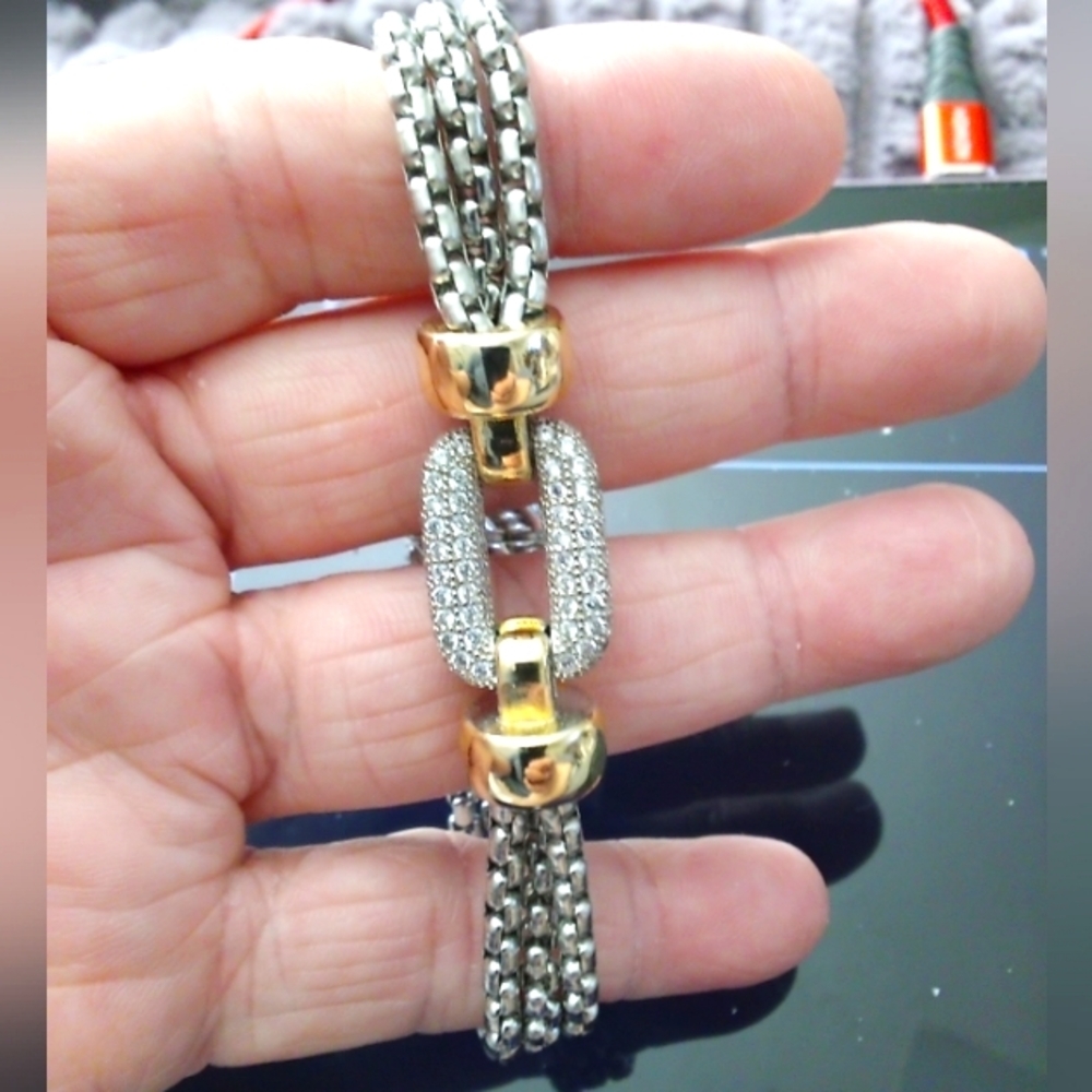 MX Signature Collection, Two Tone, triple strand, simulated Diamond bracelet